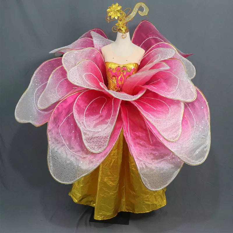 Full Color LED Petal Skirt Flower Opening Dance Big Swing Dress