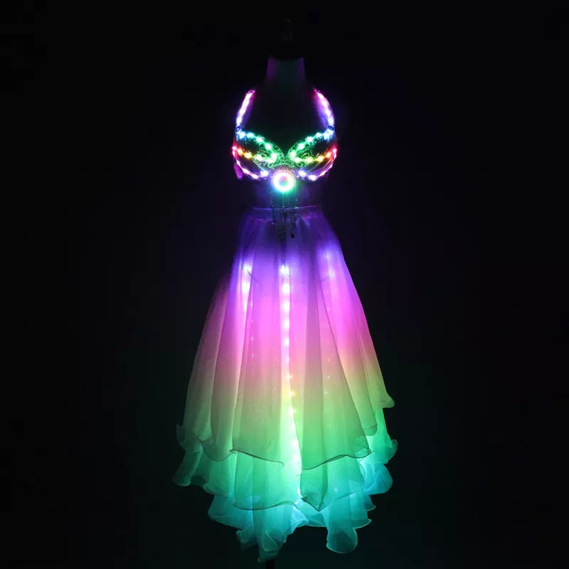 LED Color Lights Women Belly Dance Split Skirt Sexy