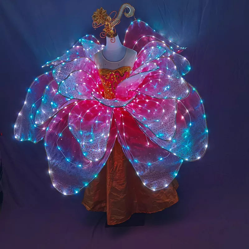 Full Color LED Petal Skirt Flower Opening Dance Big Swing Dress