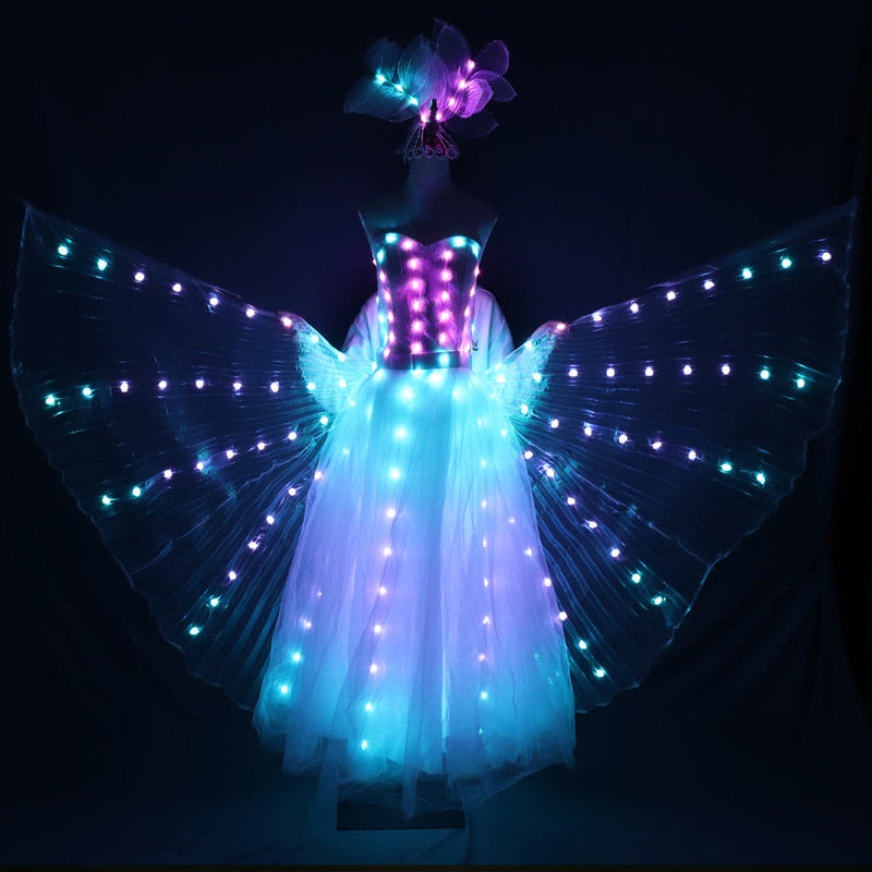 LED Glowing Wedding Dress & Wings for Women Performance Ballet