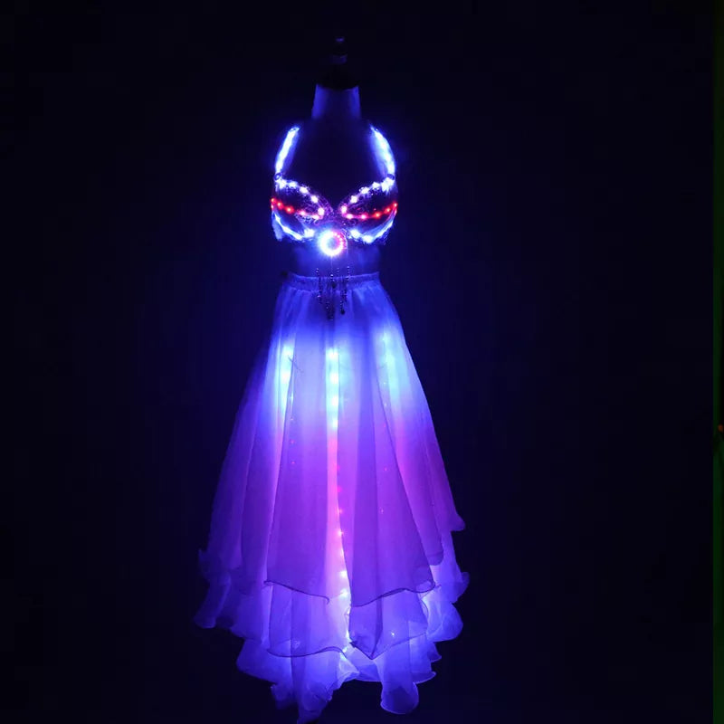 LED Color Lights Women Belly Dance Split Skirt Sexy