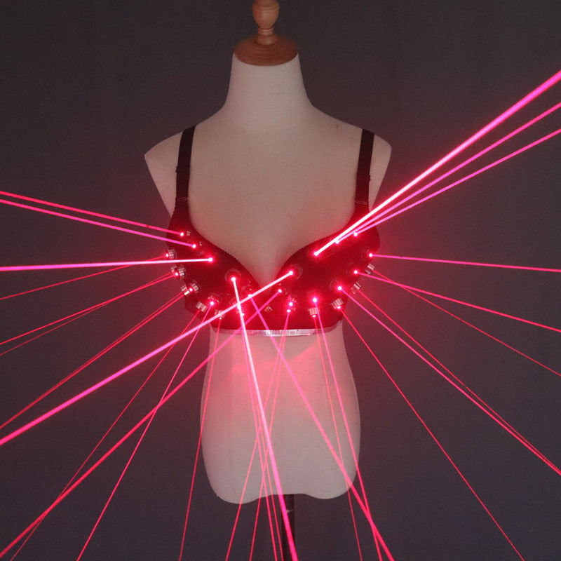 Fashion Red Laser Luminous Lady Bra Sexy Stage Costumes