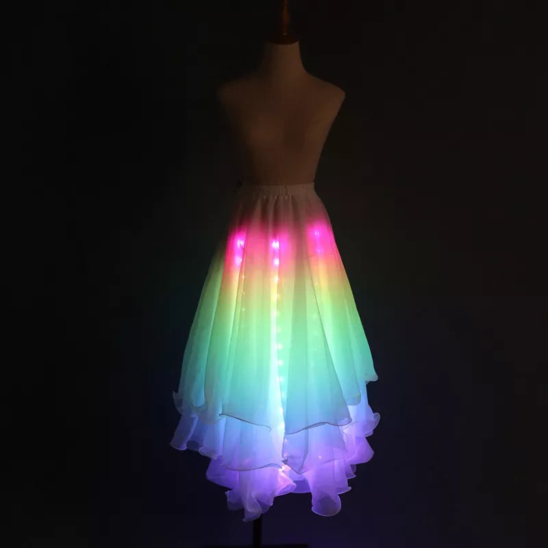 LED Color Lights Women Belly Dance Split Skirt Sexy